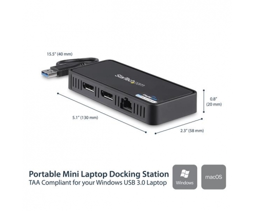 StarTech.com Mini Dock USB 3.1 a DisplayPort Doble con LAN GbE - 4K Doble de 60Hz negro
