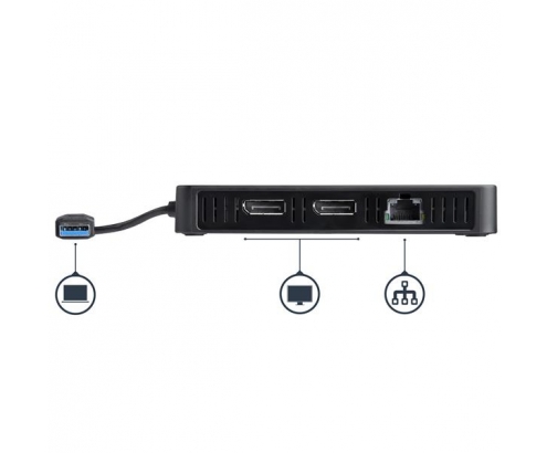 StarTech.com Mini Dock USB 3.1 a DisplayPort Doble con LAN GbE - 4K Doble de 60Hz negro