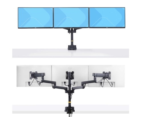 StarTech.com Soporte de Escritorio para 3 Monitores VESA 75x75/100x100 de 27 Pulgadas - Grommet o Abrazadera en C - Ajuste sin Herramientas - Brazo As