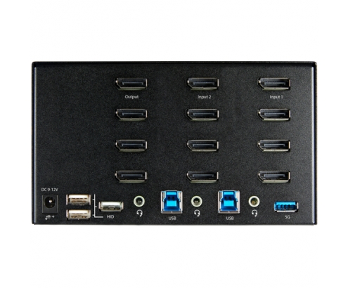 StarTech.com Switch Conmutador KVM de 2 Puertos DisplayPort 1.2 para 4 Monitores - DP HDR UHD 4K de 60Hz - Hub Ladrón de 2 Puertos USB 3.0 (5Gbps) - 