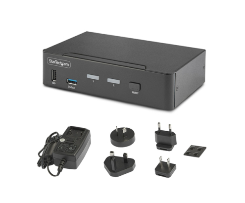 StarTech.com Switch Conmutador KVM DisplayPort de 2 Puertos - 8K60/4K144 - para Un Monitor - DP 1.4 - 2x USB 3.0 - 4x USB 2.0 HID - Conmutado por Boto