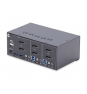 StarTech.com Switch KVM de 2 Puertos DisplayPort para 2 Monitores - Conmutador KVM 4K60Hz - Hub Ladrón 2x USB 5Gb - Hub 2x USB 2.0 - Teclas de Acceso