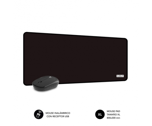 SUBBLIM Alfombrilla con Ratón Harmony Pack Mousepad XL + Wireless Mouse Black