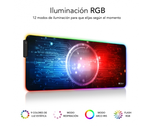 SUBBLIM Alfombrilla/Tapete Ratón con Luz LED RGB 9 colores Extra Grande Chip