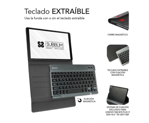 SUBBLIM Funda con teclado KeyTab Pro BT Lenovo Tab M10 Plus 3a Gen 10.6â€ TB-125F/128F