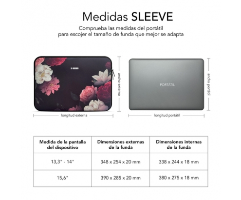 SUBBLIM Funda Ordenador Neopreno Trendy Sleeve Neo Flowers 13,3-14