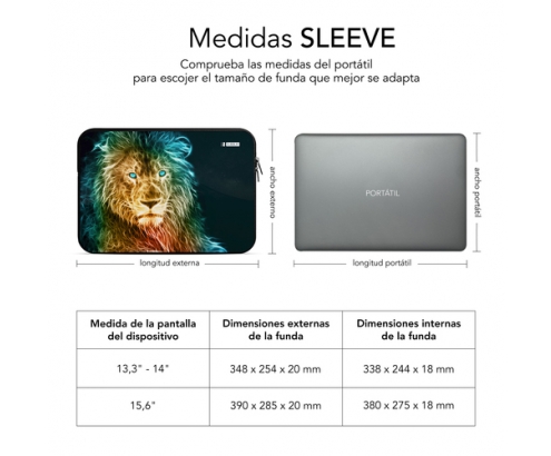 SUBBLIM Funda Ordenador Neopreno Trendy Sleeve Neo Lion 15,6