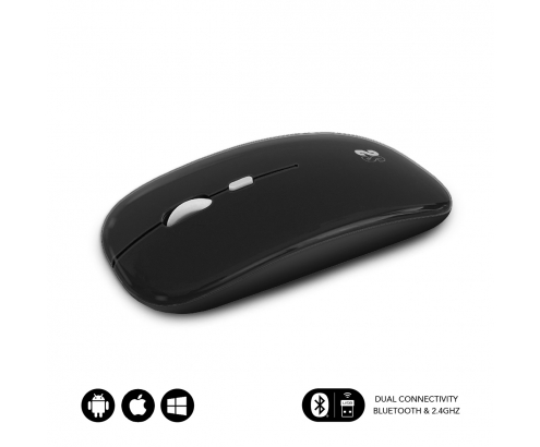 SUBBLIM Ratón Í“ptico Inalámbrico 2.4G y Bluetooth Dual Flat Mouse Recargable Negro