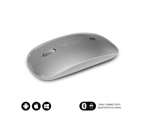 SUBBLIM Ratón Í“ptico Inalámbrico 2.4G y Bluetooth Dual Flat Mouse Recargable Plateado