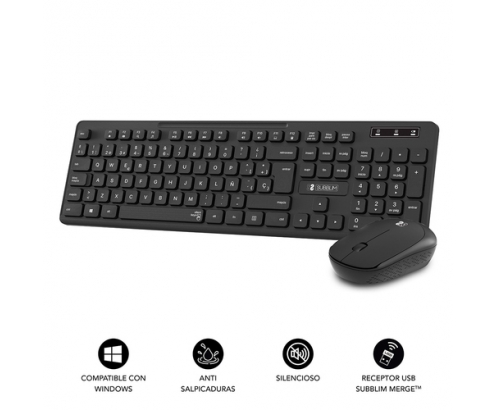 SUBBLIM Teclado Ergonómico y ratón Combo Business Slim Silencioso Inalámbrico 2.4G