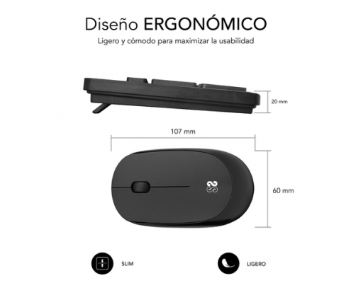 SUBBLIM Teclado Ergonómico y ratón Combo Business Slim Silencioso Inalámbrico 2.4G