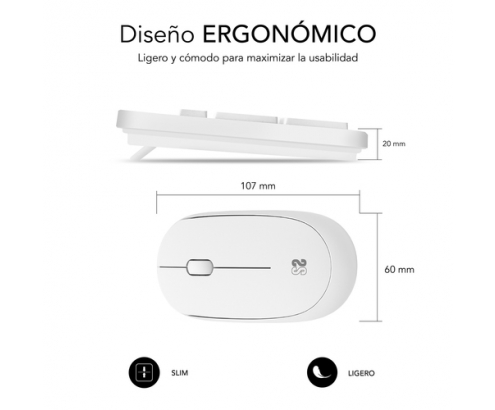 SUBBLIM Teclado Ergonómico y ratón Combo Business Slim Silencioso Inalámbrico 2.4G Blanco