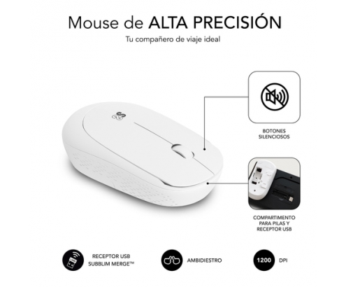 SUBBLIM Teclado Ergonómico y ratón Combo Business Slim Silencioso Inalámbrico 2.4G Blanco