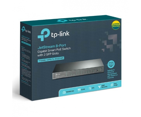 SWITCH SEMIGESTIONABLE TP-LINK T1500-10PS 8P GIGA POE (53W)+ 2P SFP RACK