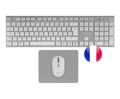 Tacens 6ZENITHWFR teclado Ratón incluido Hogar / Oficina RF inalámbrico AZERTY Francés Plata, Blanco