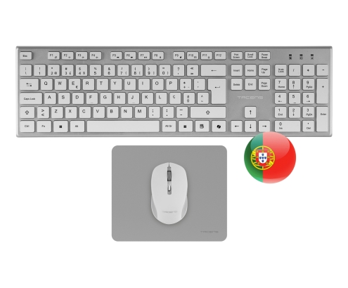 Tacens 6ZENITHWPT teclado Ratón incluido Hogar / Oficina RF inalámbrico QWERTY Portugués Plata, Blanco