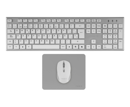Tacens 6ZENITHWPT teclado Ratón incluido Hogar / Oficina RF inalámbrico QWERTY Portugués Plata, Blanco