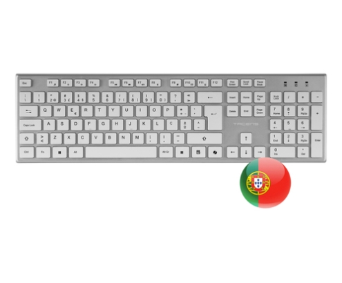 Tacens 6ZENITHWPT teclado Ratón incluido Hogar / Oficina RF inalámbrico QWERTY Portugués Plata, Blanco