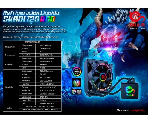Talius kit refrigeracion liquida Skadi-120 RGB (Intel-Amd)