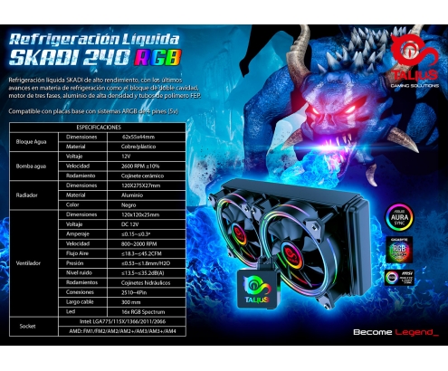 Talius kit refrigeracion liquida Skadi-240 RGB (Intel-Amd)