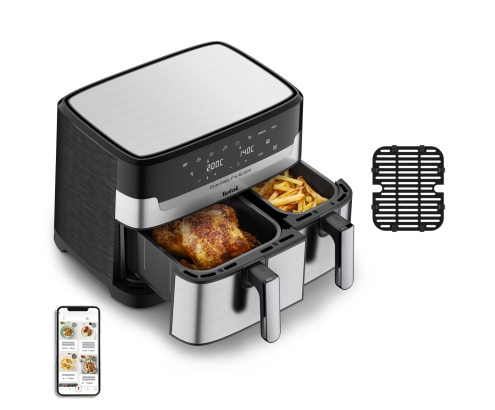 Tefal Dual Easy Fry & Grill EY905D Doble 8,3 L Independiente 2700 W Freidora de aire caliente Acero inoxidable
