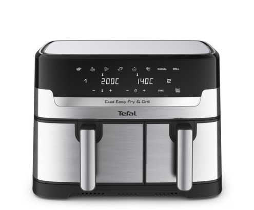 Tefal Dual Easy Fry & Grill EY905D Doble 8,3 L Independiente 2700 W Freidora de aire caliente Acero inoxidable