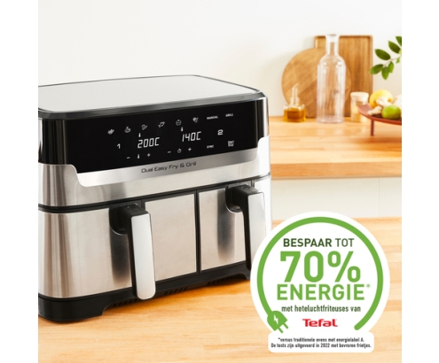 Tefal Dual Easy Fry & Grill EY905D Doble 8,3 L Independiente 2700 W Freidora de aire caliente Acero inoxidable