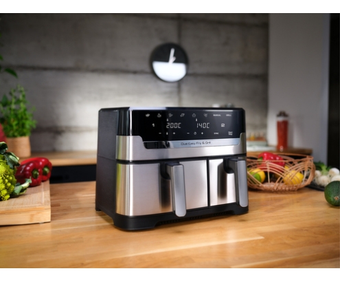 Tefal Dual Easy Fry & Grill EY905D Doble 8,3 L Independiente 2700 W Freidora de aire caliente Acero inoxidable