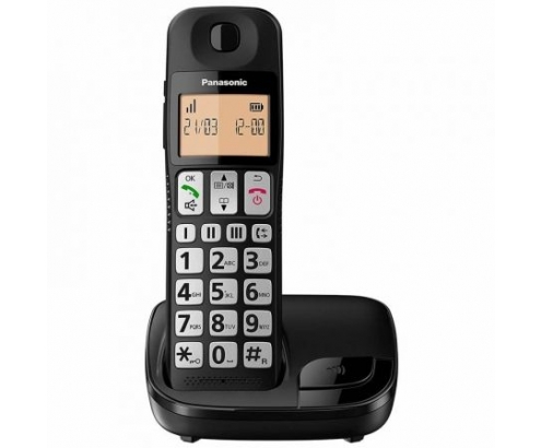 TELEFONO INALAMBRICO DECT PANASONIC IDENTIFICACION LLAMADAS 50 MEMORIAS BOTONES GRANDES COMPATIBLE AUDIFONOS NEGRO KX-TGE310SPB