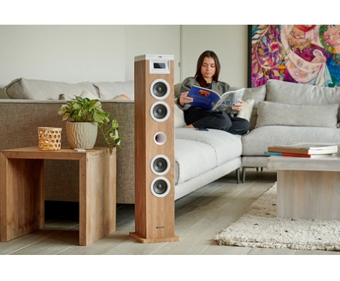 Thomson DS121CD sistema de audio para el hogar Torre de sonido para uso doméstico 10 W Blanco, Madera