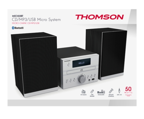 Thomson MIC122BT sistema de audio para el hogar Microcadena de música para uso doméstico 50 W Negro, Plata
