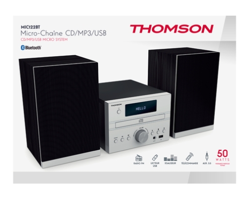 Thomson MIC122BT sistema de audio para el hogar Microcadena de música para uso doméstico 50 W Negro, Plata