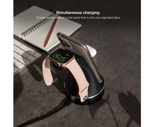 TooQ Base de Carga Inalámbrica para Apple Watch y iPhone/Smartphone, Negro