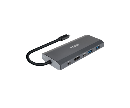 TooQ Caja externa para SSD M.2 NGFF/NVMe + HUB USB 3.2 Gen2 con 1xUSB-C/PD + 2xUSB-A + USB-C + HDMI, Gris