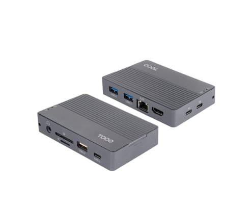 TooQ Caja externa para SSD M.2 NVMe/SATA + HUB USB-C 3.2 Gen2 con 2x USB-A 3.1 + 1x USB-A 2.0 + USB-C 3.2 Gen2 + HDMI 2.0 + RJ45 + SD/TF + AUDIO + USB