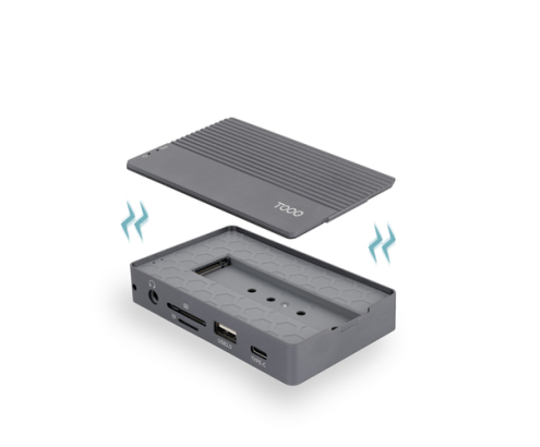 TooQ Caja externa para SSD M.2 NVMe/SATA + HUB USB-C 3.2 Gen2 con 2x USB-A 3.1 + 1x USB-A 2.0 + USB-C 3.2 Gen2 + HDMI 2.0 + RJ45 + SD/TF + AUDIO + USB