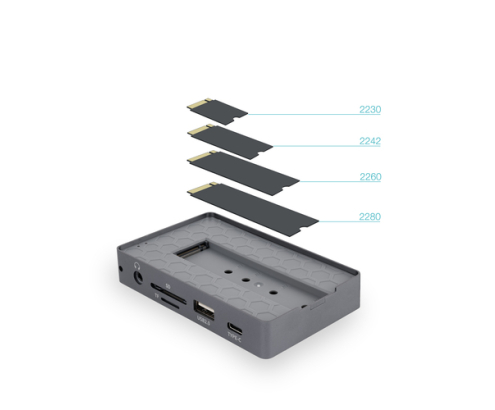 TooQ Caja externa para SSD M.2 NVMe/SATA + HUB USB-C 3.2 Gen2 con 2x USB-A 3.1 + 1x USB-A 2.0 + USB-C 3.2 Gen2 + HDMI 2.0 + RJ45 + SD/TF + AUDIO + USB