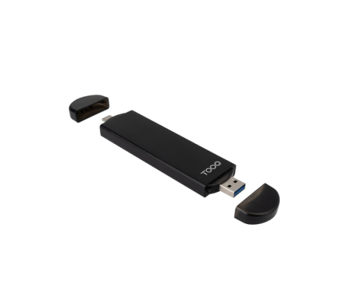 TooQ Caja Externa USB-C/M + USB-A/M para SSD M.2 NGFF/NVMe, Negra