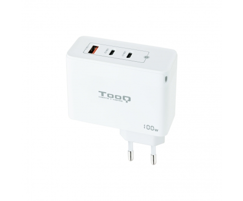TooQ Cargador de Pared GaN 2xUSB-C/PD + USB-A/QC 100W, Blanco