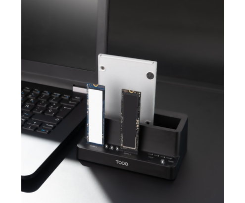 TooQ Docking Station USB-C 3.2 Gen 2 Dos Bahías para SSD M.2 NVMe + Bahía para 2,5