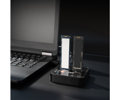 TooQ Docking Station USB-C 3.2 Gen 2 Dual Bay para SSD M.2 NGFF/NVMe Clonador, Negro