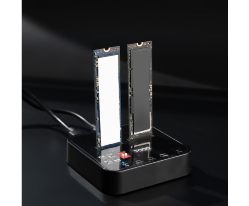 TooQ Docking Station USB-C 3.2 Gen 2 Dual Bay para SSD M.2 NGFF/NVMe Clonador, Negro