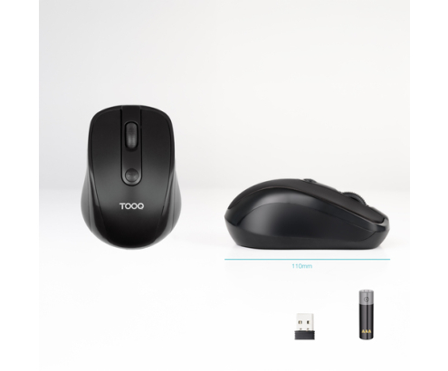 TooQ Ratón inalámbrico, 1600 DPI, 4 botones, Negro