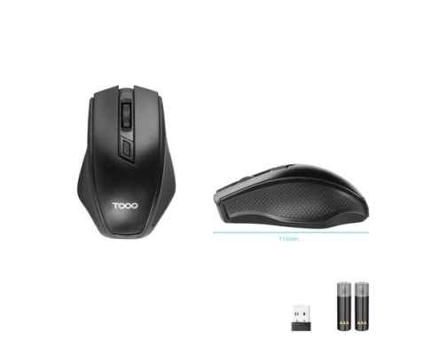 TooQ Ratón inalámbrico, 1600 DPI, 4 botones, Negro