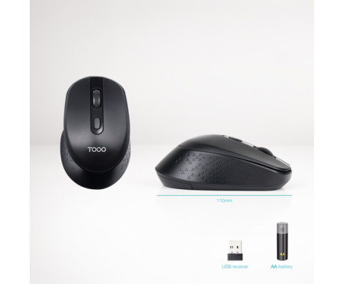 TooQ Ratón inalámbrico, 1600 DPI, 4 Botones, Negro