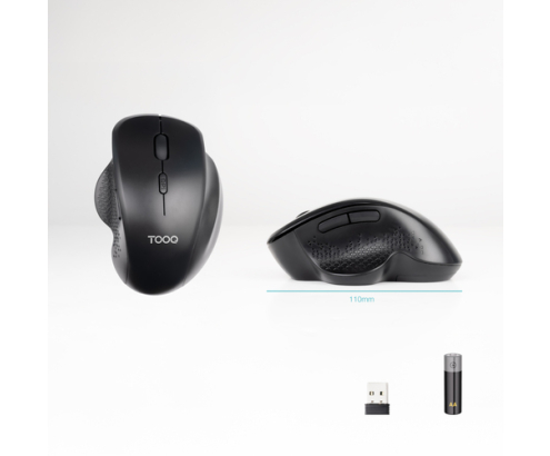 TooQ Ratón Inalámbrico Ergonómico 1600 DPI, 6 botones, Negro