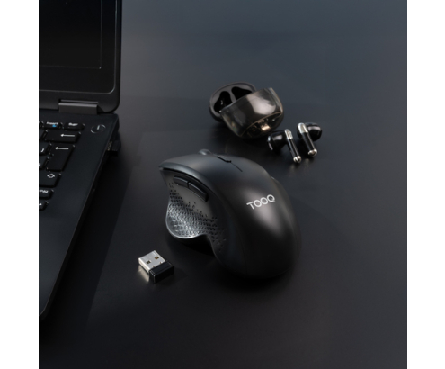 TooQ Ratón Inalámbrico Ergonómico 1600 DPI, 6 botones, Negro