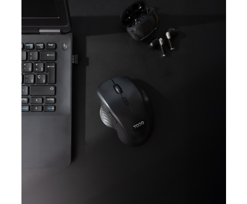 TooQ Ratón Inalámbrico Ergonómico 1600 DPI, 6 botones, Negro