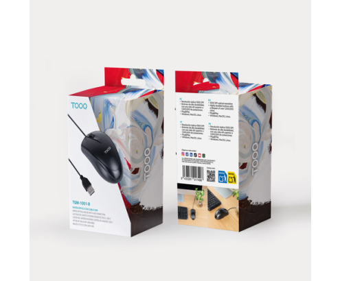 TooQ Ratón óptico con cable USB, 1000 DPI