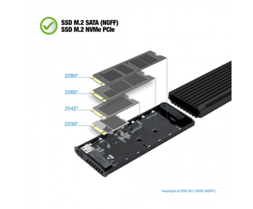 TooQ Shinobi Caja externa para unidad de estado sólido (SSD) Negro M.2